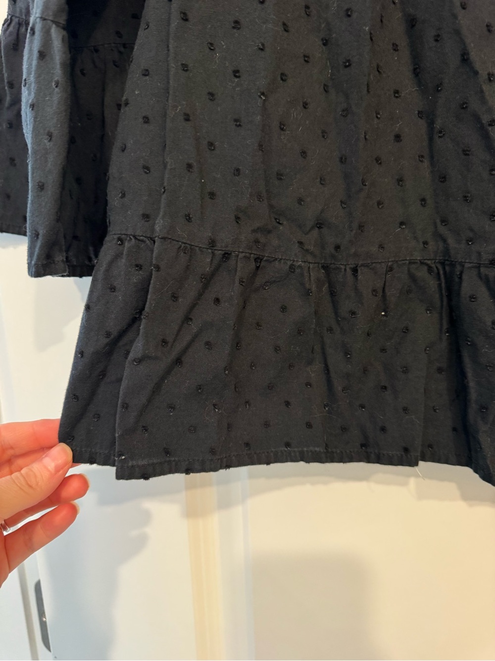 Swiss Dot Peasant Blouse in Black with Ruffle Sleeves - Picture 9 of 10